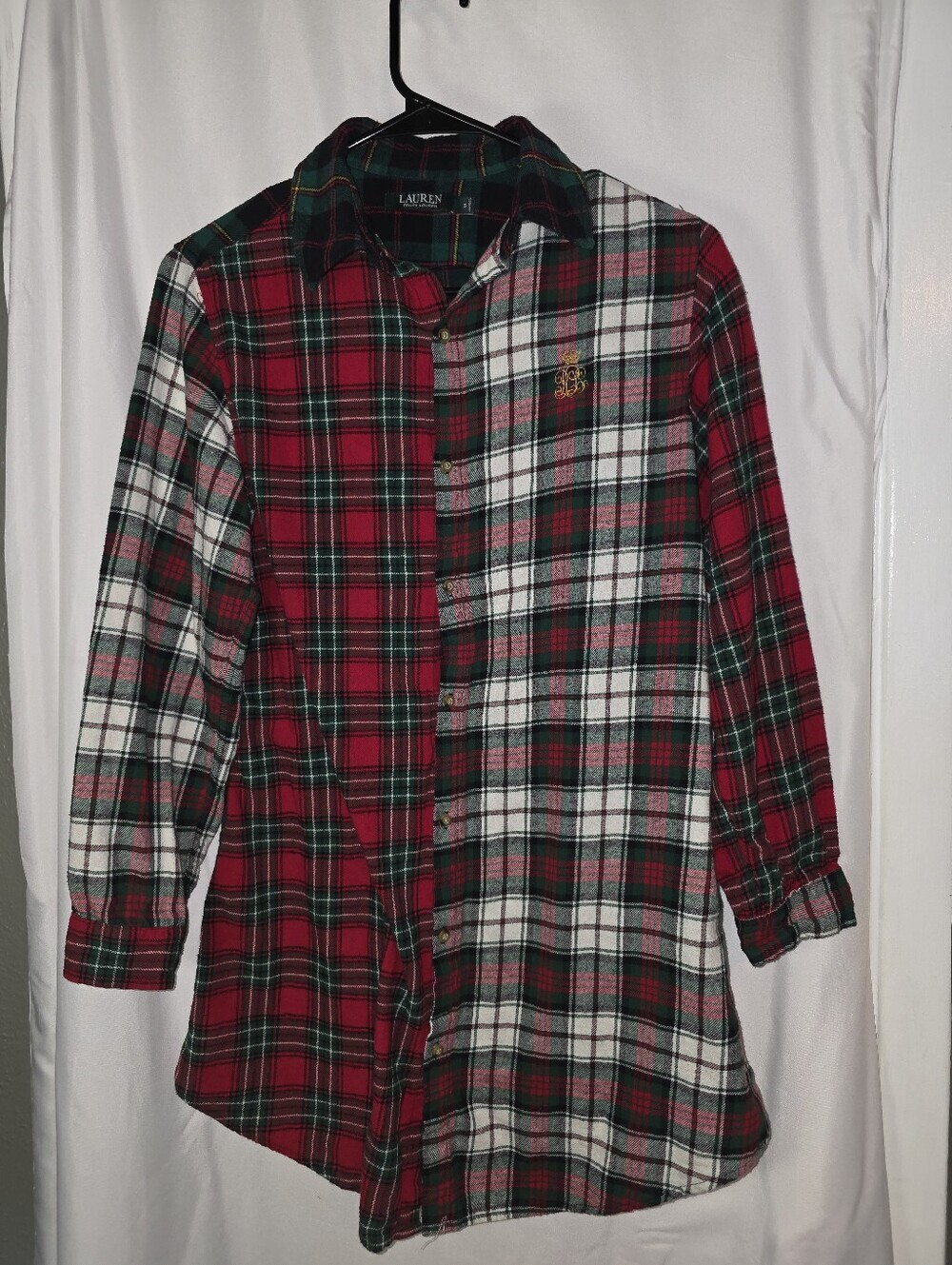 Lauren Ralph Lauren Mixed Plaid Flannel Sleep Shirt Nightgown Small